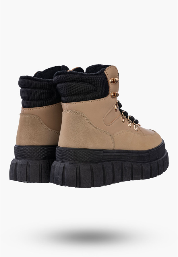 Buty Damskie Botki Trapery Camel Ocieplane Na Platformie Na Zimę J74779-2