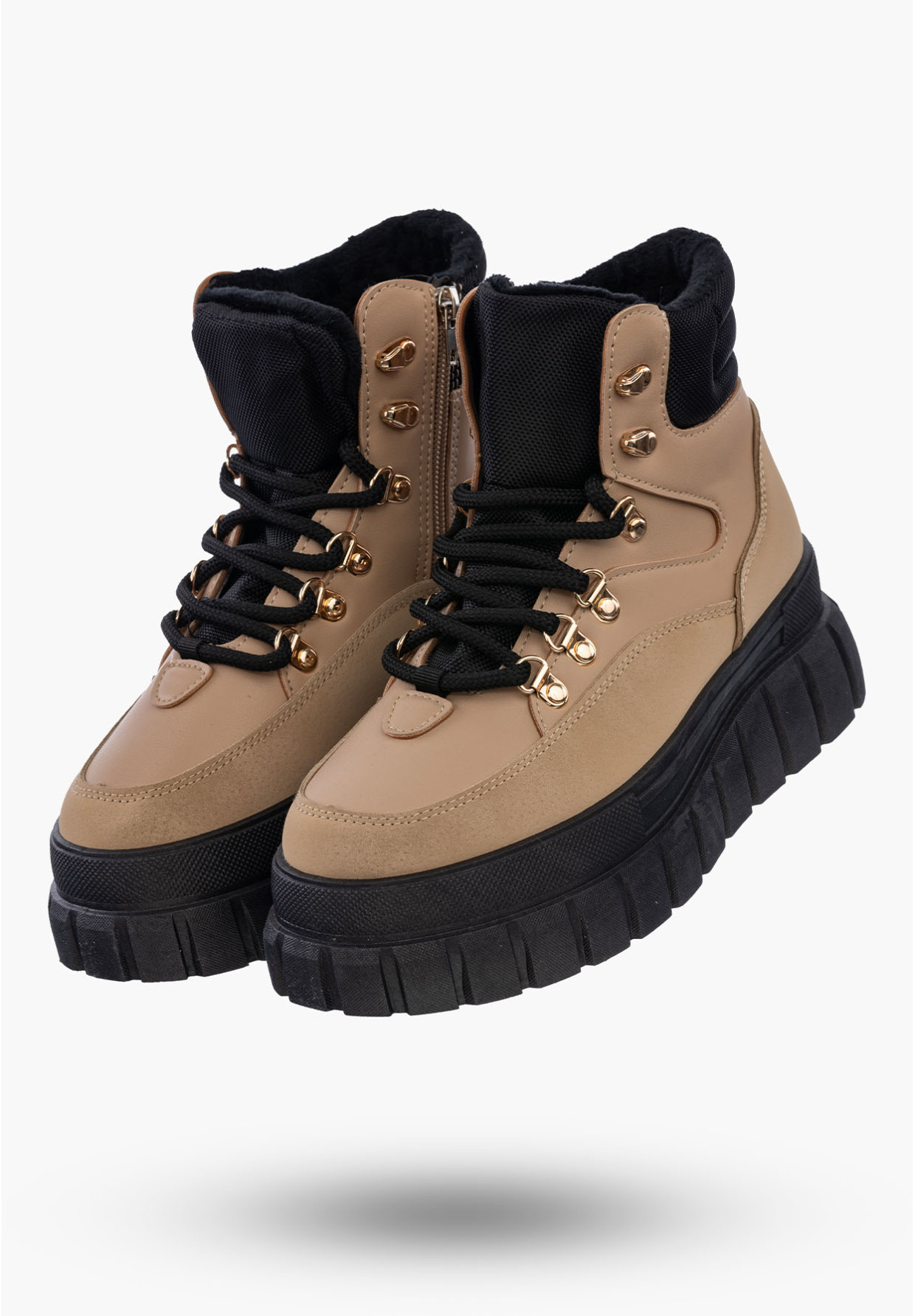 Buty Damskie Botki Trapery Camel Ocieplane Na Platformie Na Zimę J74779-2