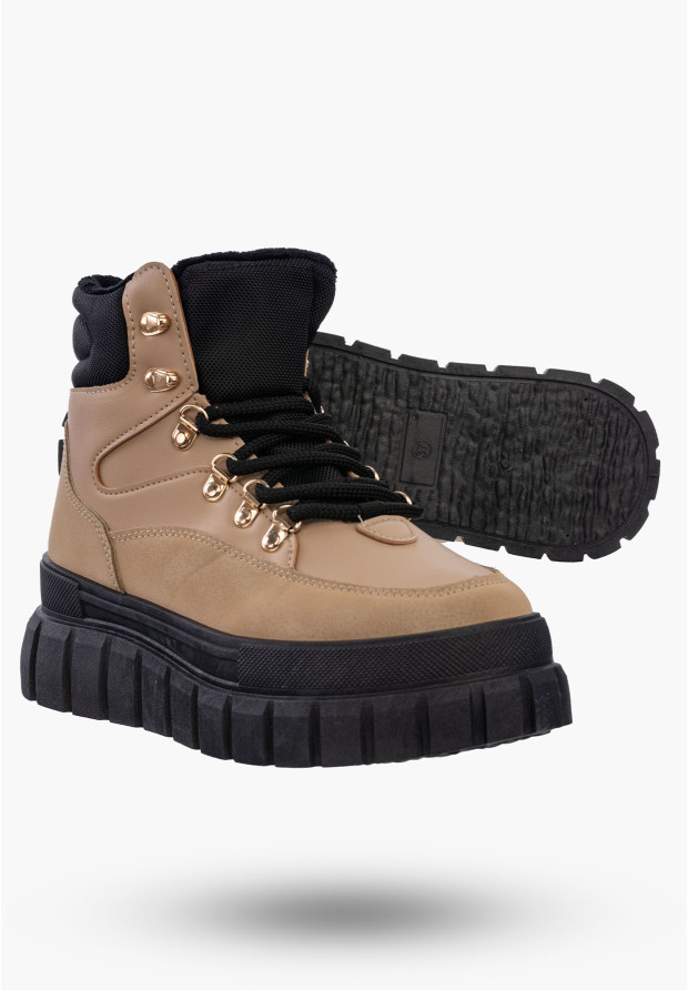 Buty Damskie Botki Trapery Camel Ocieplane Na Platformie Na Zimę J74779-2
