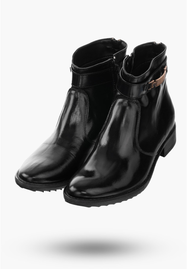Buty Damskie Botki Czarne Ze Skóry Naturalnej Na Zimę Korda 1258/1