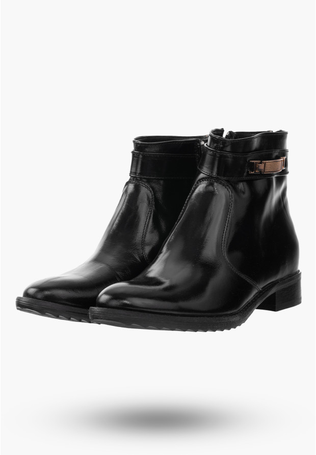 Buty Damskie Botki Czarne Ze Skóry Naturalnej Na Zimę Korda 1258/1