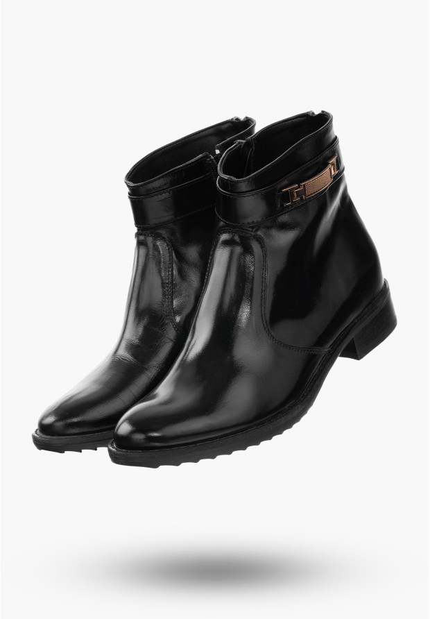 Buty Damskie Botki Czarne Ze Skóry Naturalnej Na Zimę Korda 1258/1
