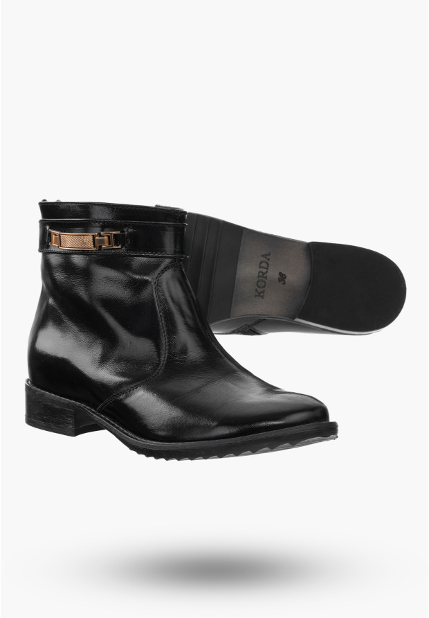 Buty Damskie Botki Czarne Ze Skóry Naturalnej Na Zimę Korda 1258/1