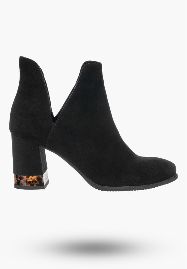 Buty Damskie Botki Czarne Skórzane Zamszowe Na Zimę PN-86/0-91011