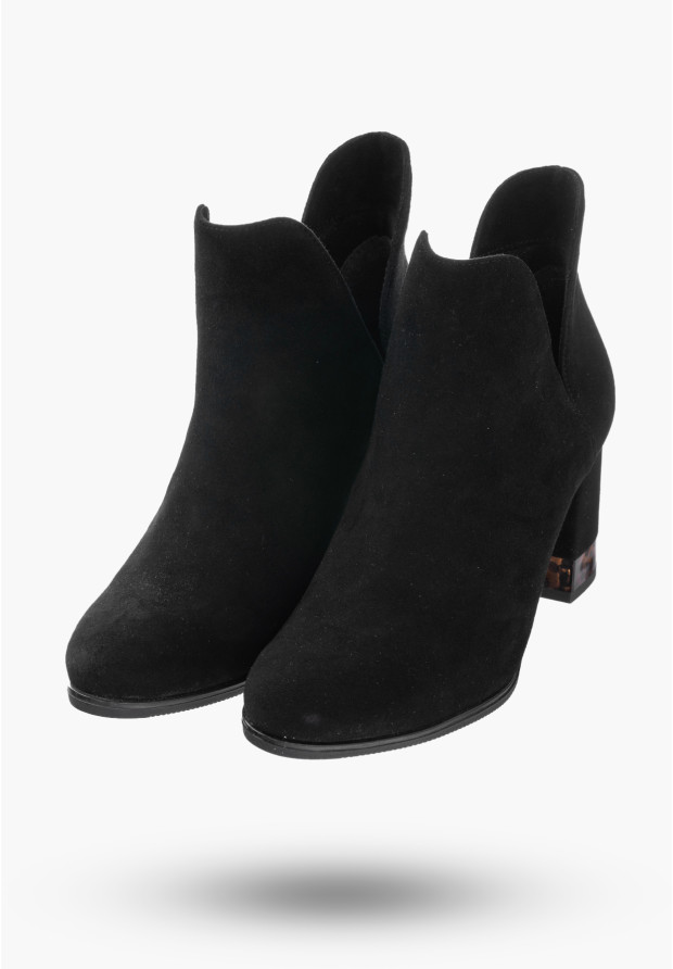 Buty Damskie Botki Czarne Skórzane Zamszowe Na Zimę PN-86/0-91011