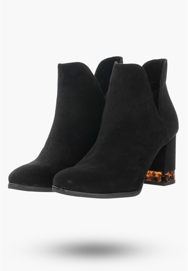Buty Damskie Botki Czarne Skórzane Zamszowe Na Zimę PN-86/0-91011