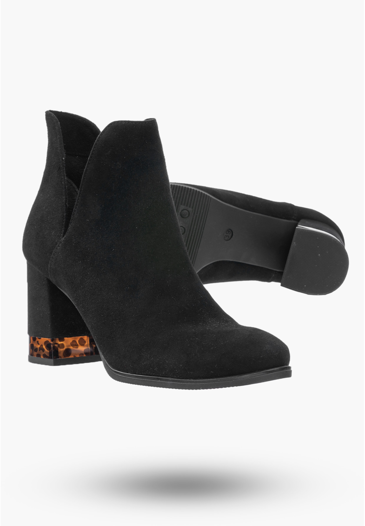 Buty Damskie Botki Czarne Skórzane Zamszowe Na Zimę PN-86/0-91011