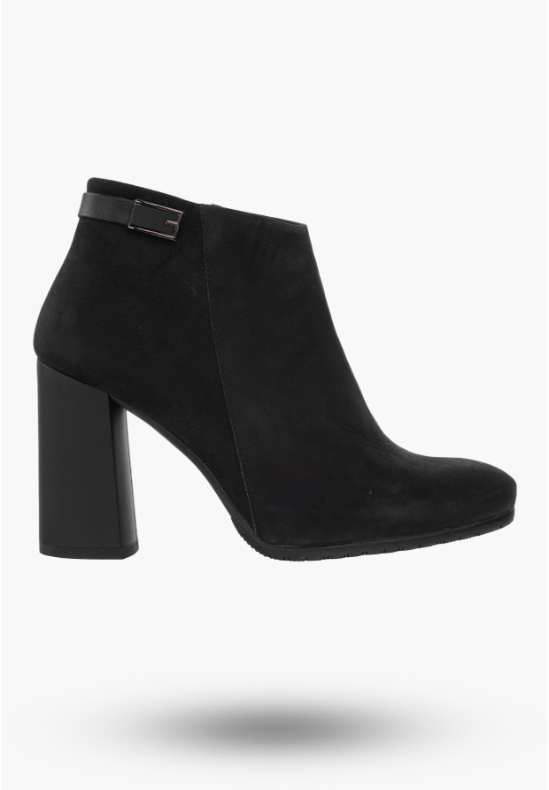 Buty Damskie Botki Czarne Skórzane Na Słupku Na Zimę PN 0-91013-1999