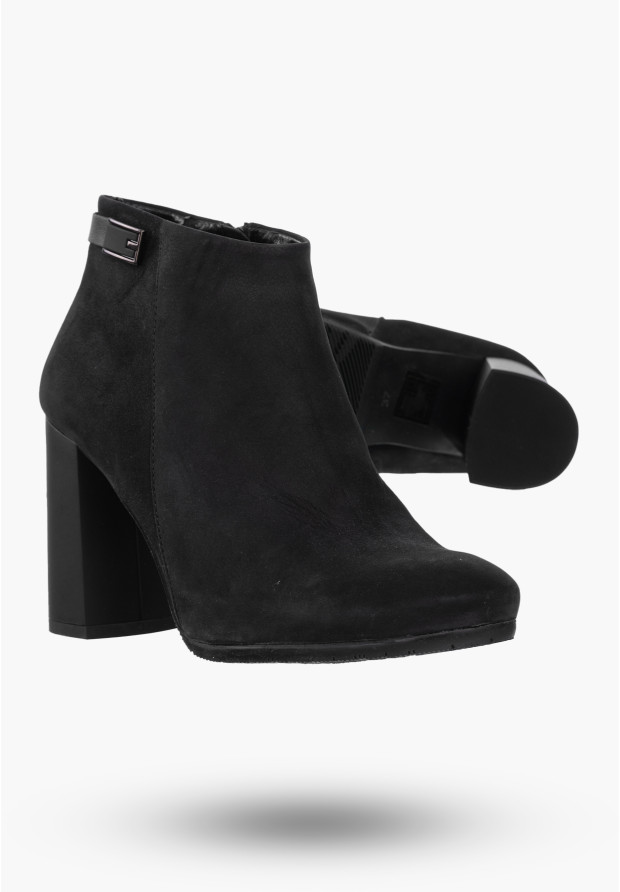 Buty Damskie Botki Czarne Skórzane Na Słupku Na Zimę PN 0-91013-1999
