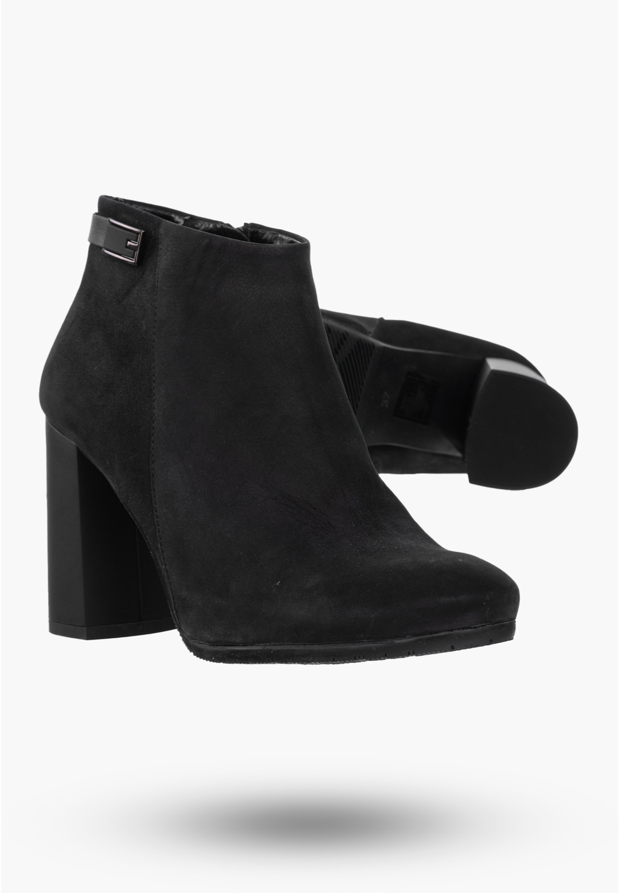 Buty Damskie Botki Czarne Skórzane Na Słupku Na Zimę PN 0-91013-1999