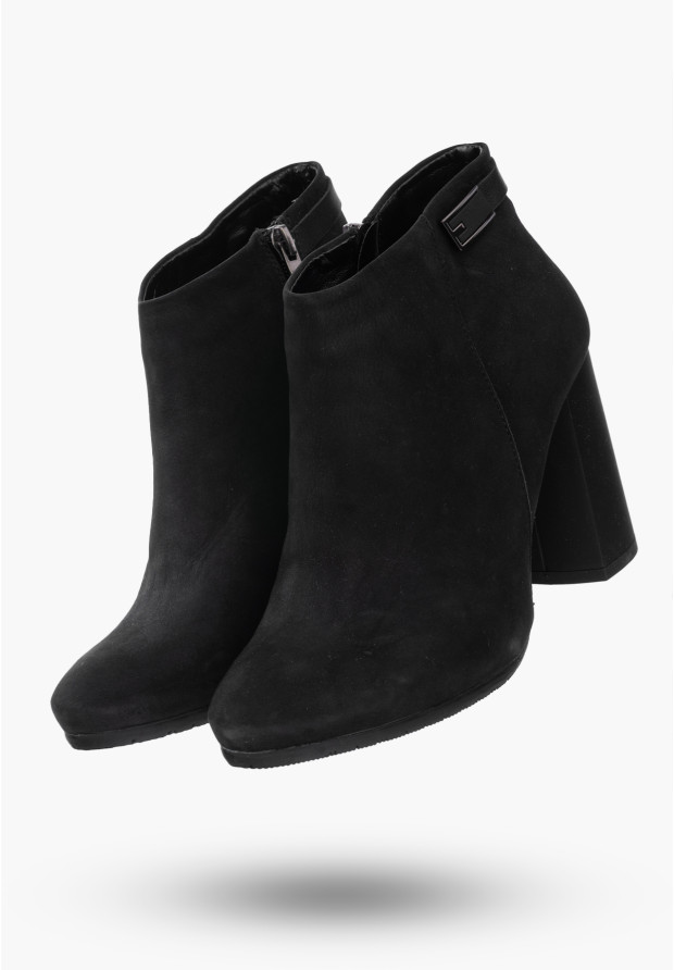 Buty Damskie Botki Czarne Skórzane Na Słupku Na Zimę PN 0-91013-1999