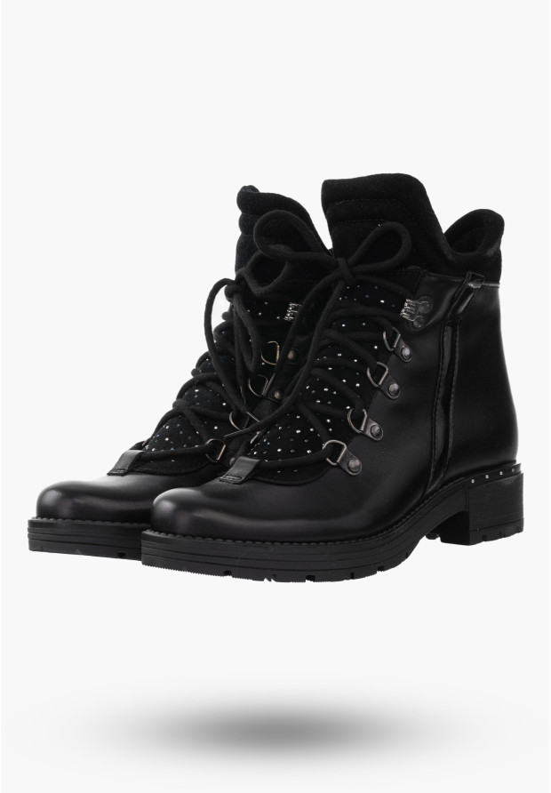 Buty Damskie Skórzane Botki Czarne Ocieplane Na Zimę 2081-001-03-5