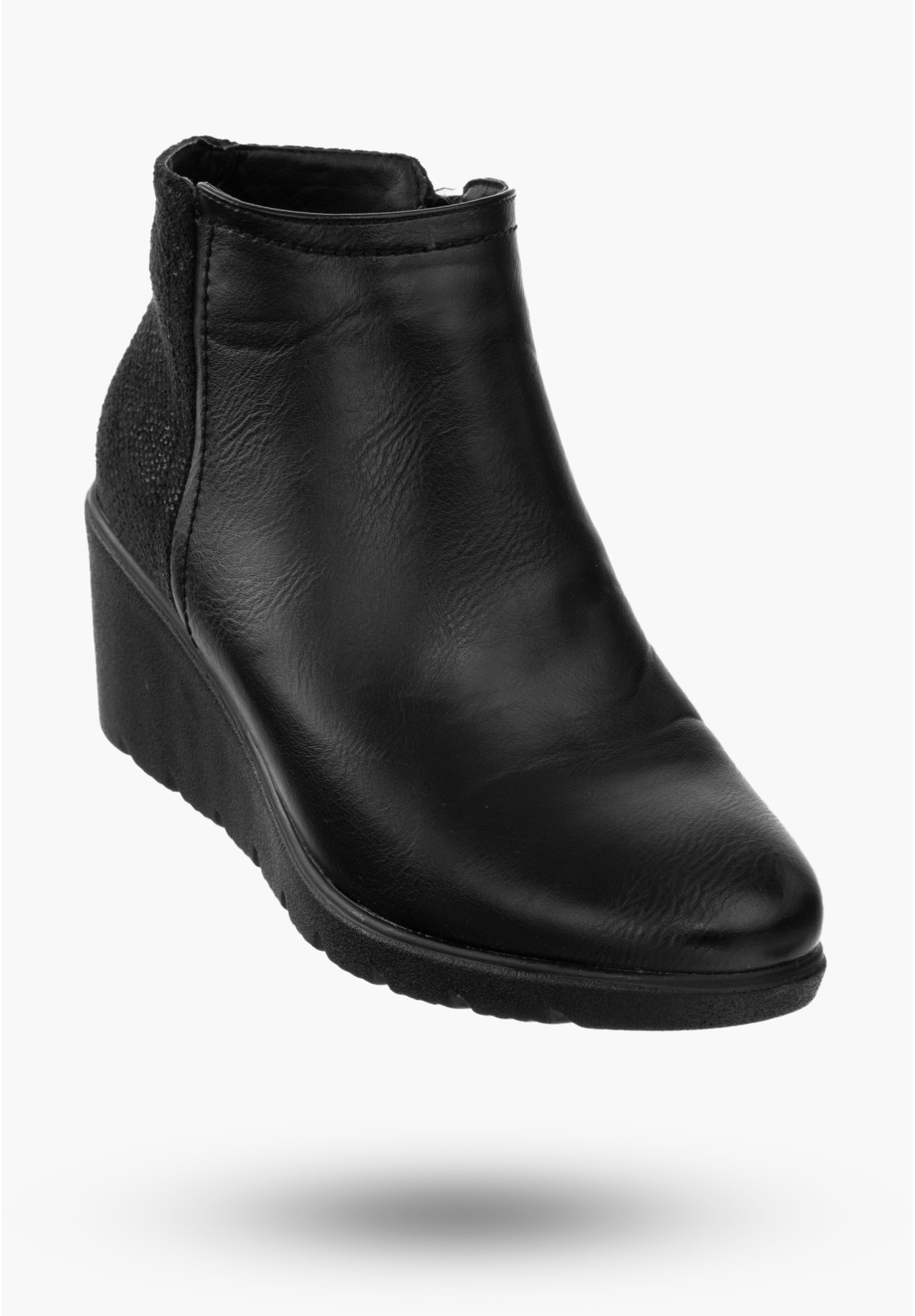 Buty Damskie Botki Ze Skóry Ekologicznej Ocieplane Czarne Na Koturnie Na Zimę MR1598-2