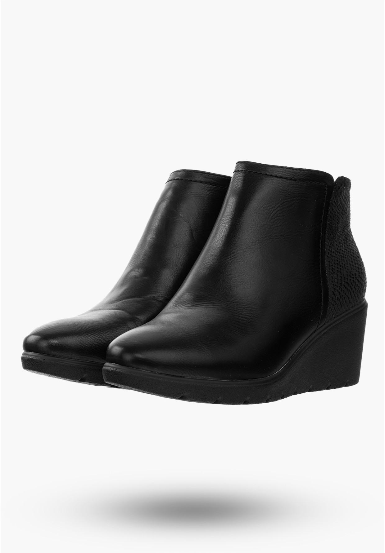 Buty Damskie Botki Ze Skóry Ekologicznej Ocieplane Czarne Na Koturnie Na Zimę MR1598-2