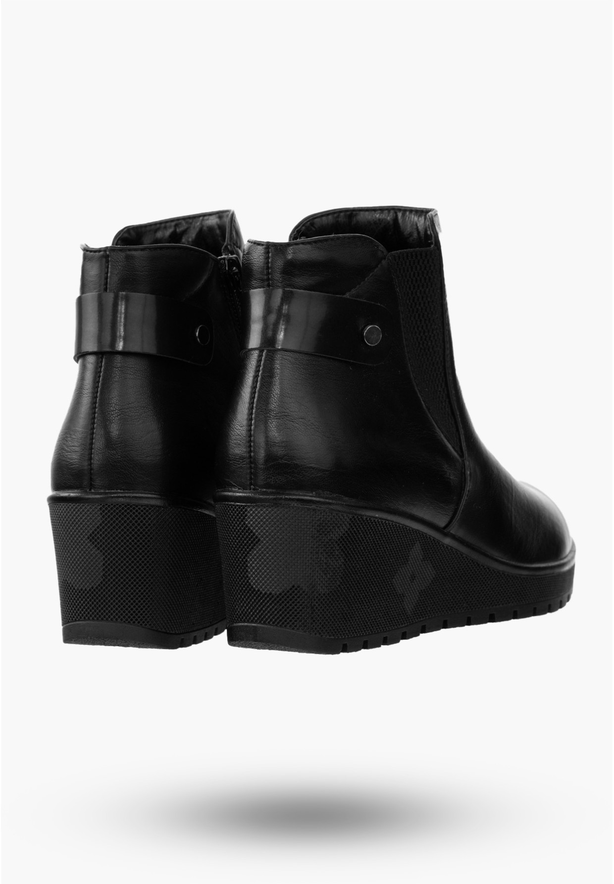 Buty Damskie Botki Ocieplane Ze Skóry Ekologicznej Czarne Na Koturnie Na Zimę ASA207-4
