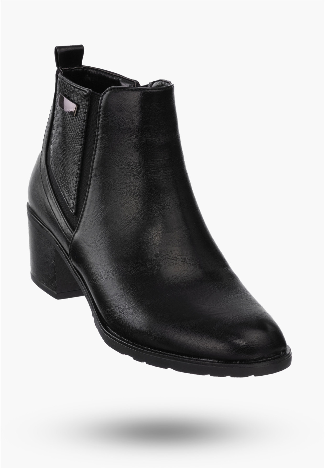 Botki Damskie Buty ze Skóry Ekologicznej Ocieplane Czarne Eleganckie Na Zimę ASA128-2