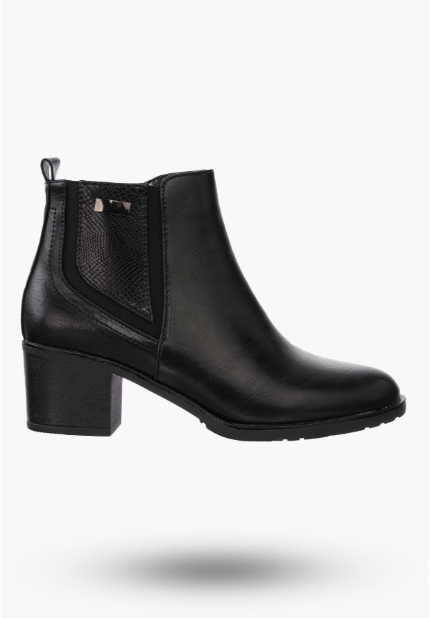 Botki Damskie Buty ze Skóry Ekologicznej Ocieplane Czarne Eleganckie Na Zimę ASA128-2