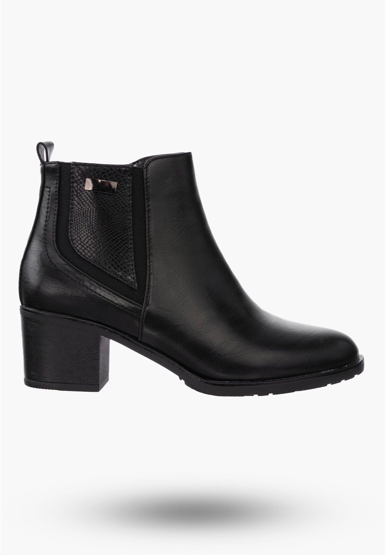 Botki Damskie Buty ze Skóry Ekologicznej Ocieplane Czarne Eleganckie Na Zimę ASA128-2