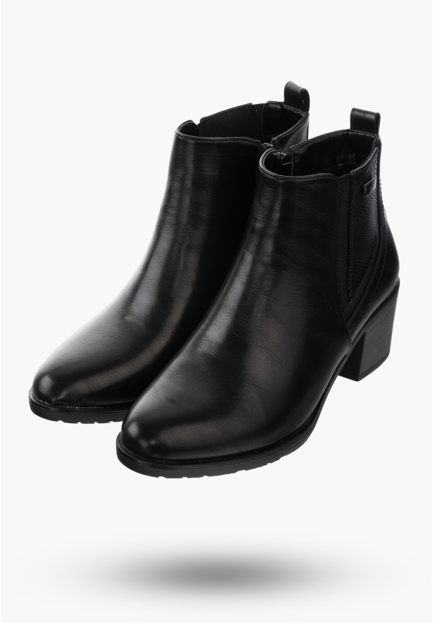 Botki Damskie Buty ze Skóry Ekologicznej Ocieplane Czarne Eleganckie Na Zimę ASA128-2
