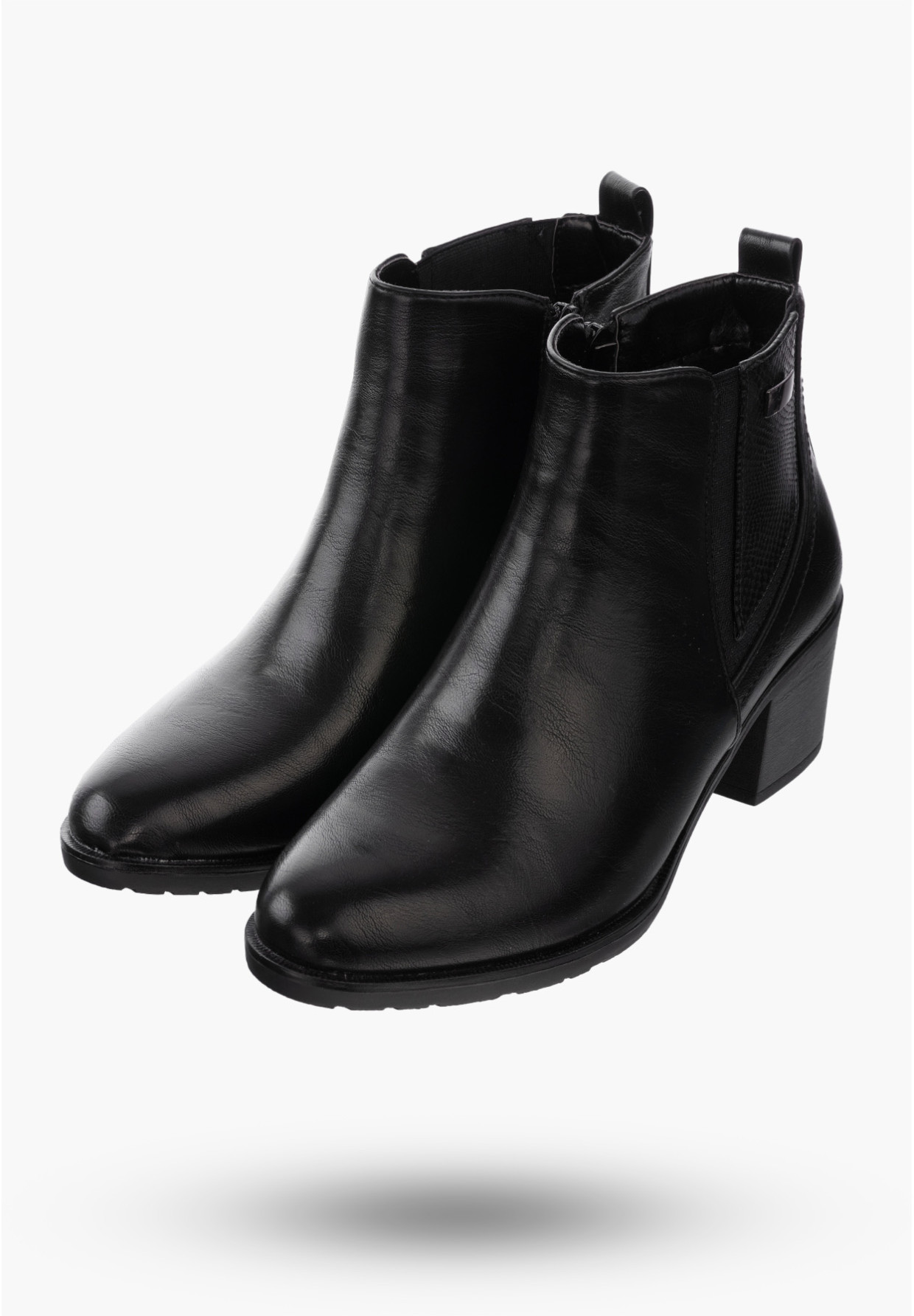 Botki Damskie Buty ze Skóry Ekologicznej Ocieplane Czarne Eleganckie Na Zimę ASA128-2