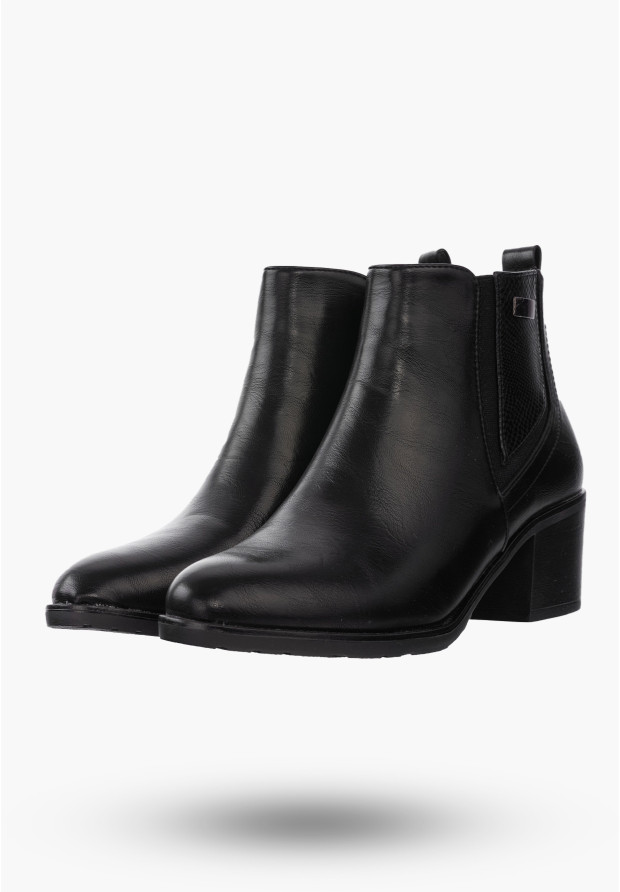Botki Damskie Buty ze Skóry Ekologicznej Ocieplane Czarne Eleganckie Na Zimę ASA128-2