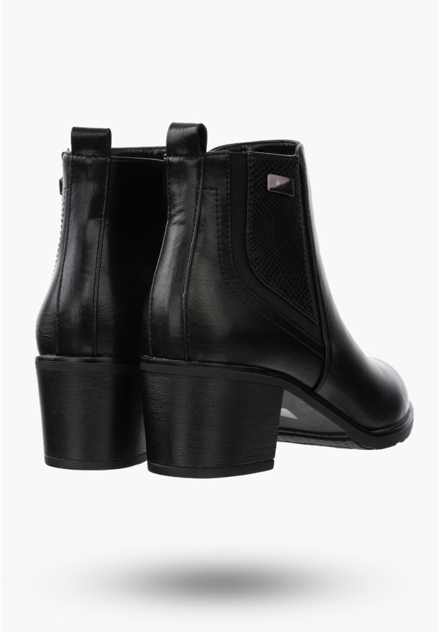 Botki Damskie Buty ze Skóry Ekologicznej Ocieplane Czarne Eleganckie Na Zimę ASA128-2