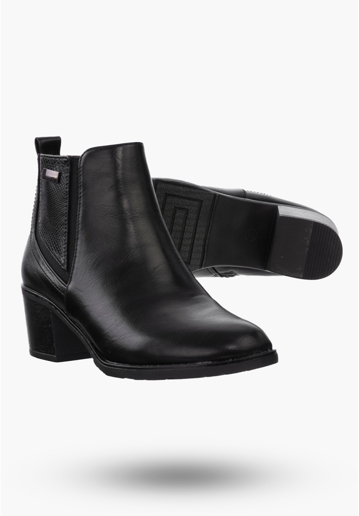 Botki Damskie Buty ze Skóry Ekologicznej Ocieplane Czarne Eleganckie Na Zimę ASA128-2