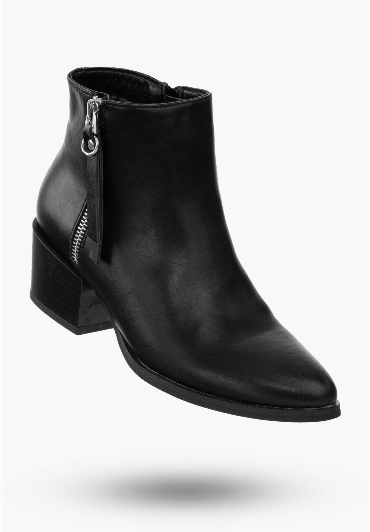 Botki Damskie Buty ze Skóry Ekologicznej Eleganckie Ocieplane Czarne Na Zimę 20BT35-3028