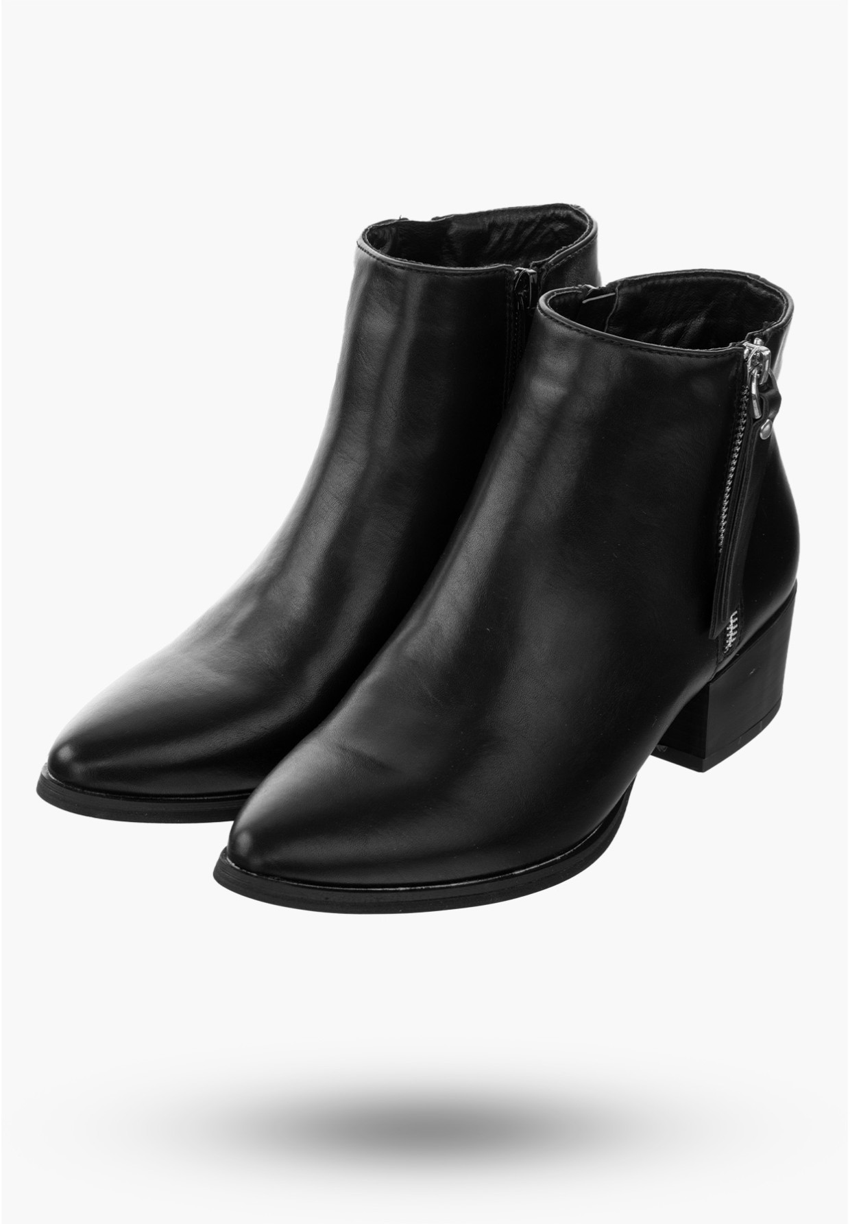 Botki Damskie Buty ze Skóry Ekologicznej Eleganckie Ocieplane Czarne Na Zimę 20BT35-3028