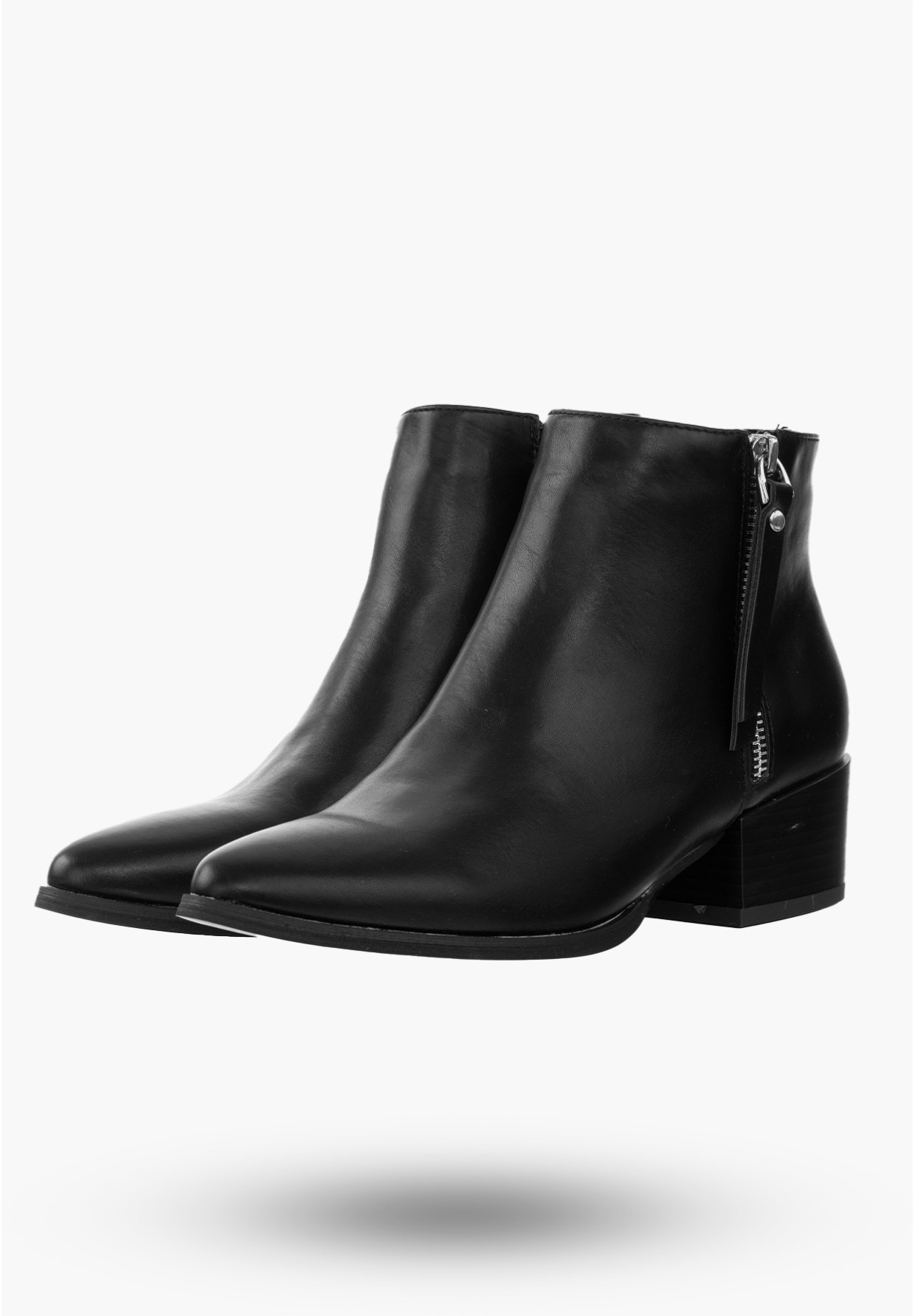 Botki Damskie Buty ze Skóry Ekologicznej Eleganckie Ocieplane Czarne Na Zimę 20BT35-3028