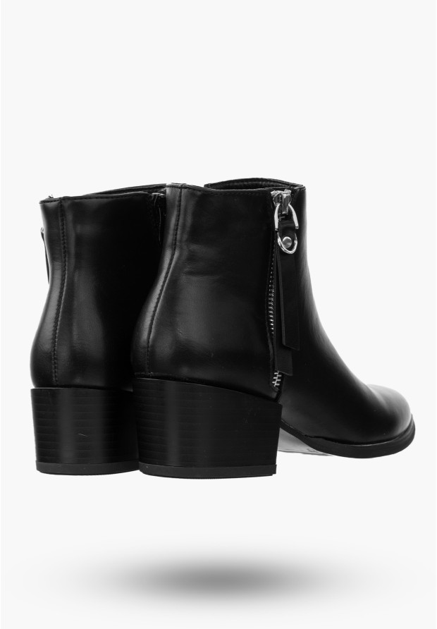 Botki Damskie Buty ze Skóry Ekologicznej Eleganckie Ocieplane Czarne Na Zimę 20BT35-3028