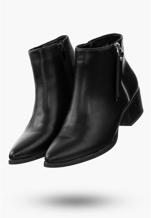 Botki Damskie Buty ze Skóry Ekologicznej Eleganckie Ocieplane Czarne Na Zimę 20BT35-3028