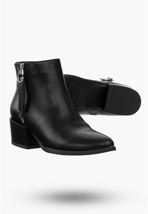 Botki Damskie Buty ze Skóry Ekologicznej Eleganckie Ocieplane Czarne Na Zimę 20BT35-3028