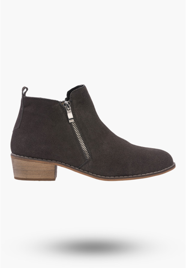Botki Damskie Buty ze Skóry Naturalnej Szare Klasyczne Na Zimę HW-02