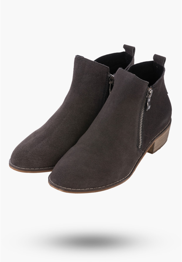 Botki Damskie Buty ze Skóry Naturalnej Szare Klasyczne Na Zimę HW-02
