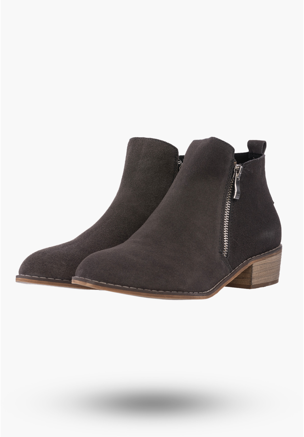 Botki Damskie Buty ze Skóry Naturalnej Szare Klasyczne Na Zimę HW-02