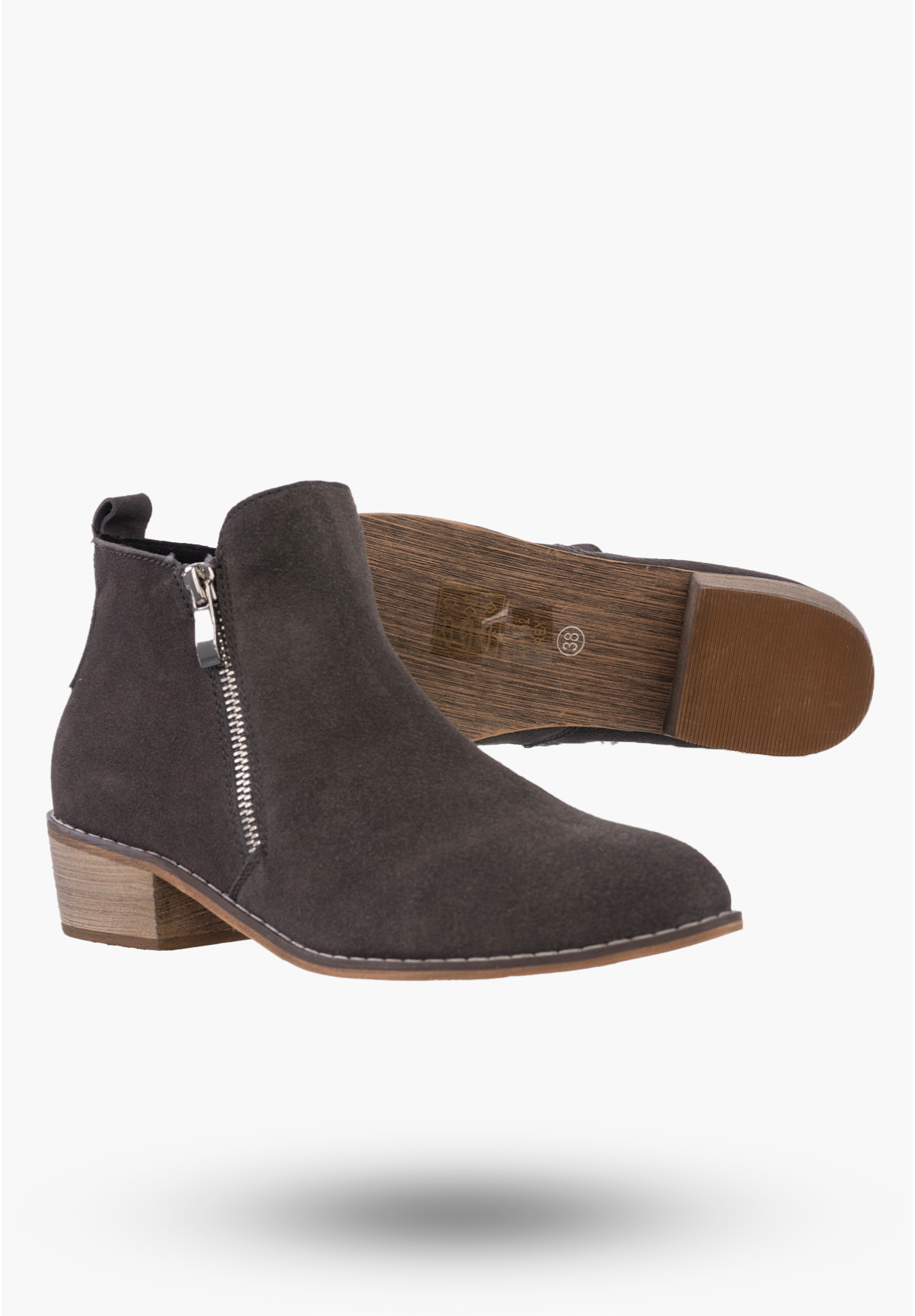 Botki Damskie Buty ze Skóry Naturalnej Szare Klasyczne Na Zimę HW-02