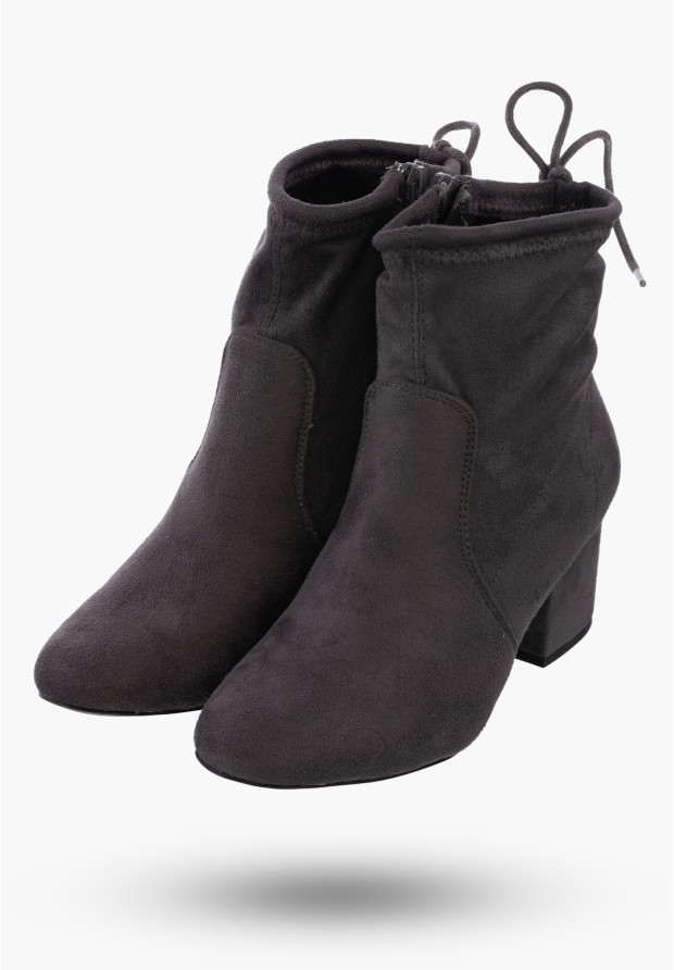Buty Damskie Botki Zamszowe Szare Na Klocku Modne Na Zimę GD-BM-84