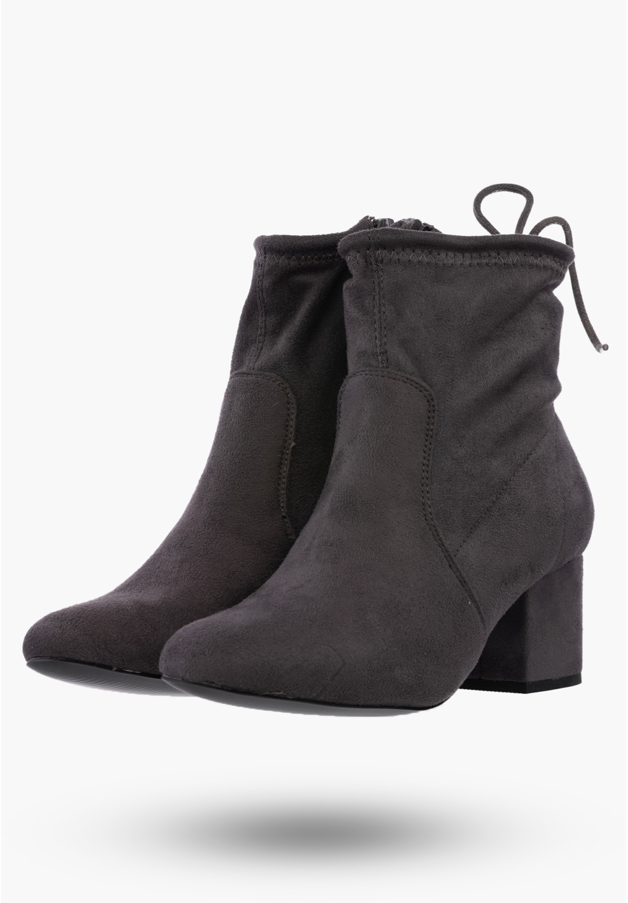 Buty Damskie Botki Zamszowe Szare Na Klocku Modne Na Zimę GD-BM-84