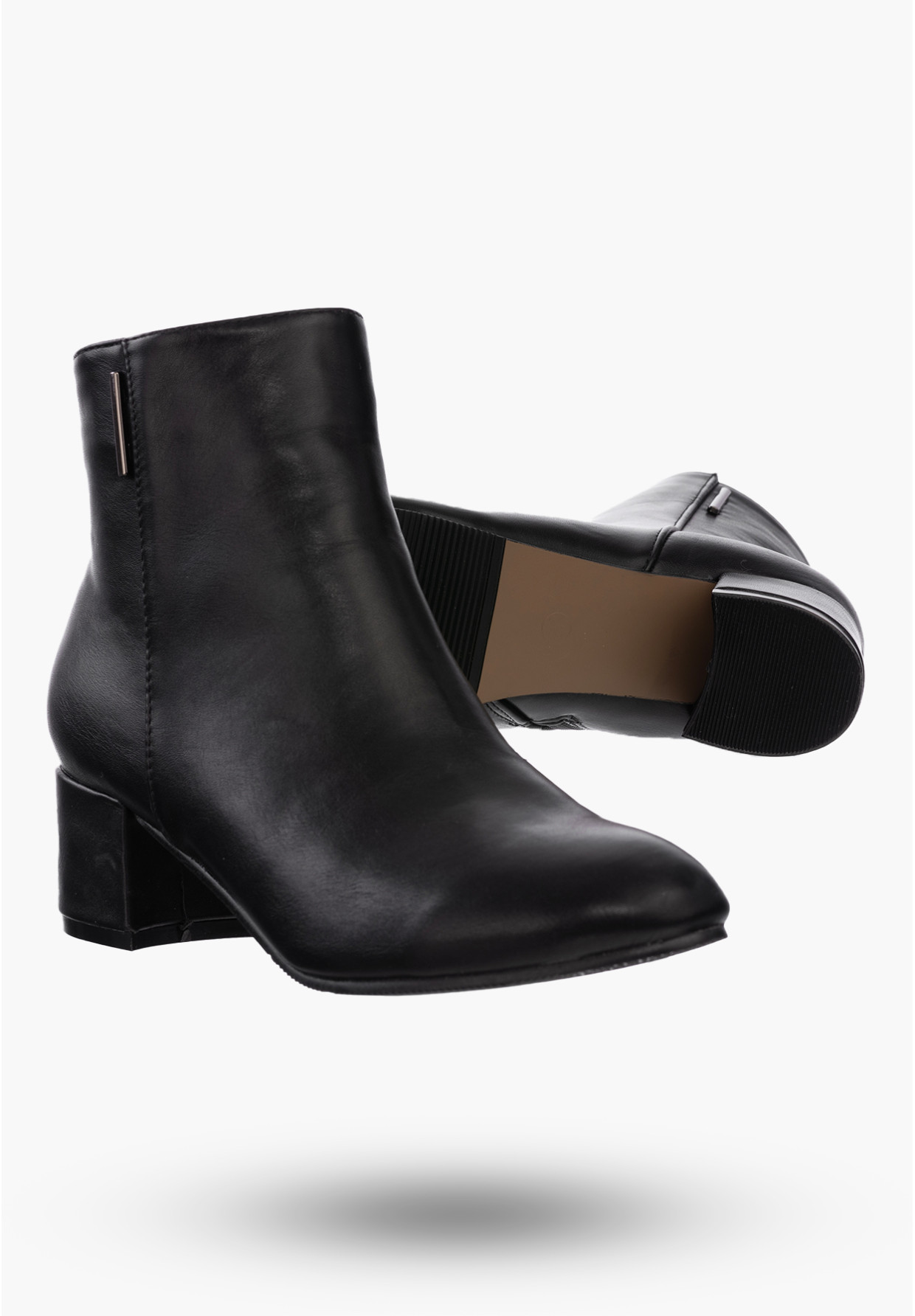 Buty Damskie Botki Ocieplane Czarne ze Skóry Ekologicznej Na Klocku Na Zimę 9BT35-0048-PU