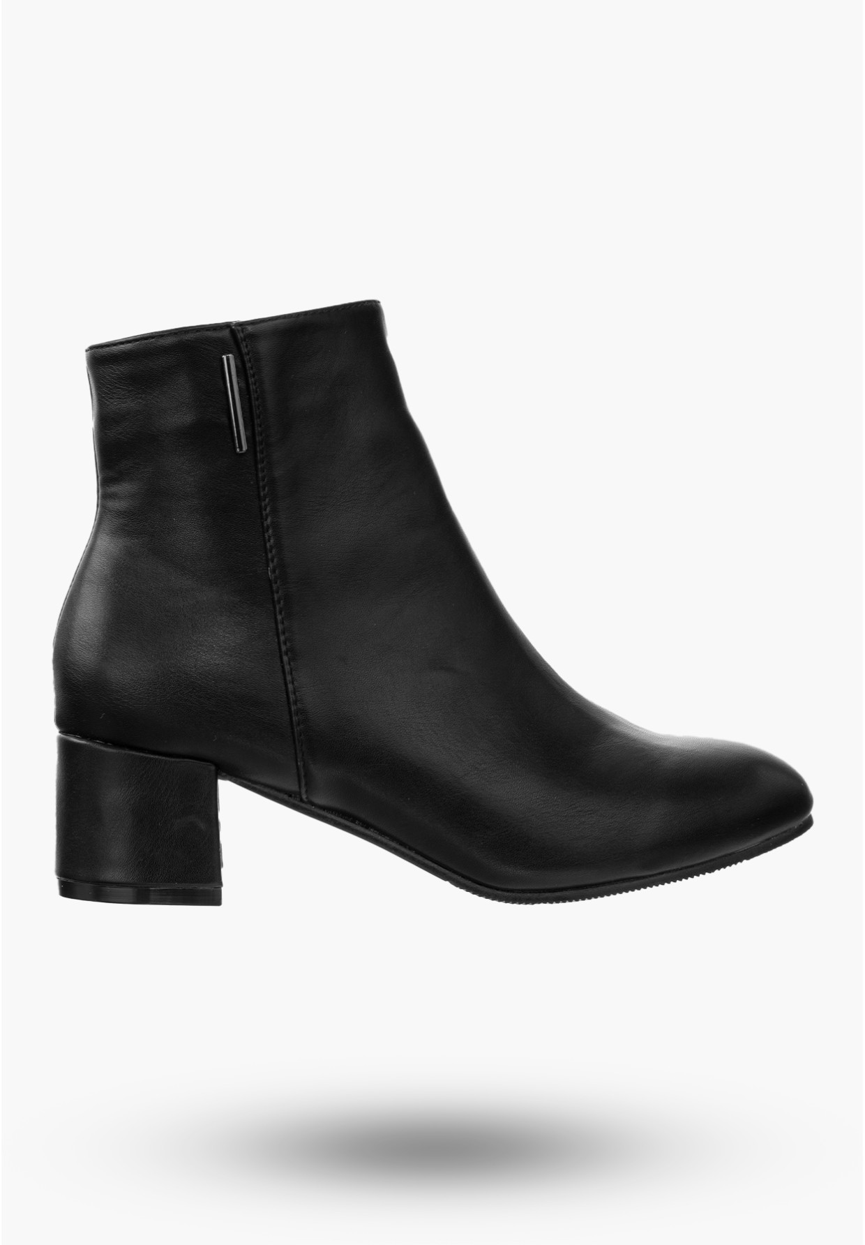 Buty Damskie Botki Ocieplane Czarne ze Skóry Ekologicznej Na Klocku Na Zimę 9BT35-0048-PU