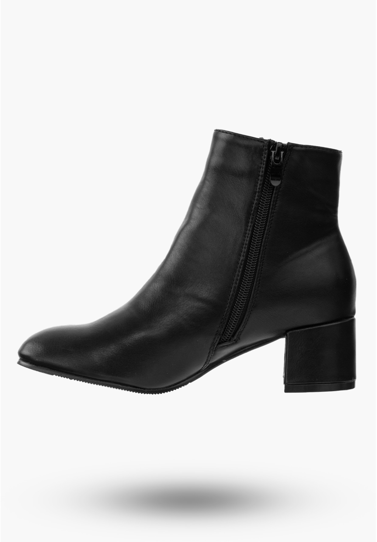 Buty Damskie Botki Ocieplane Czarne ze Skóry Ekologicznej Na Klocku Na Zimę 9BT35-0048-PU