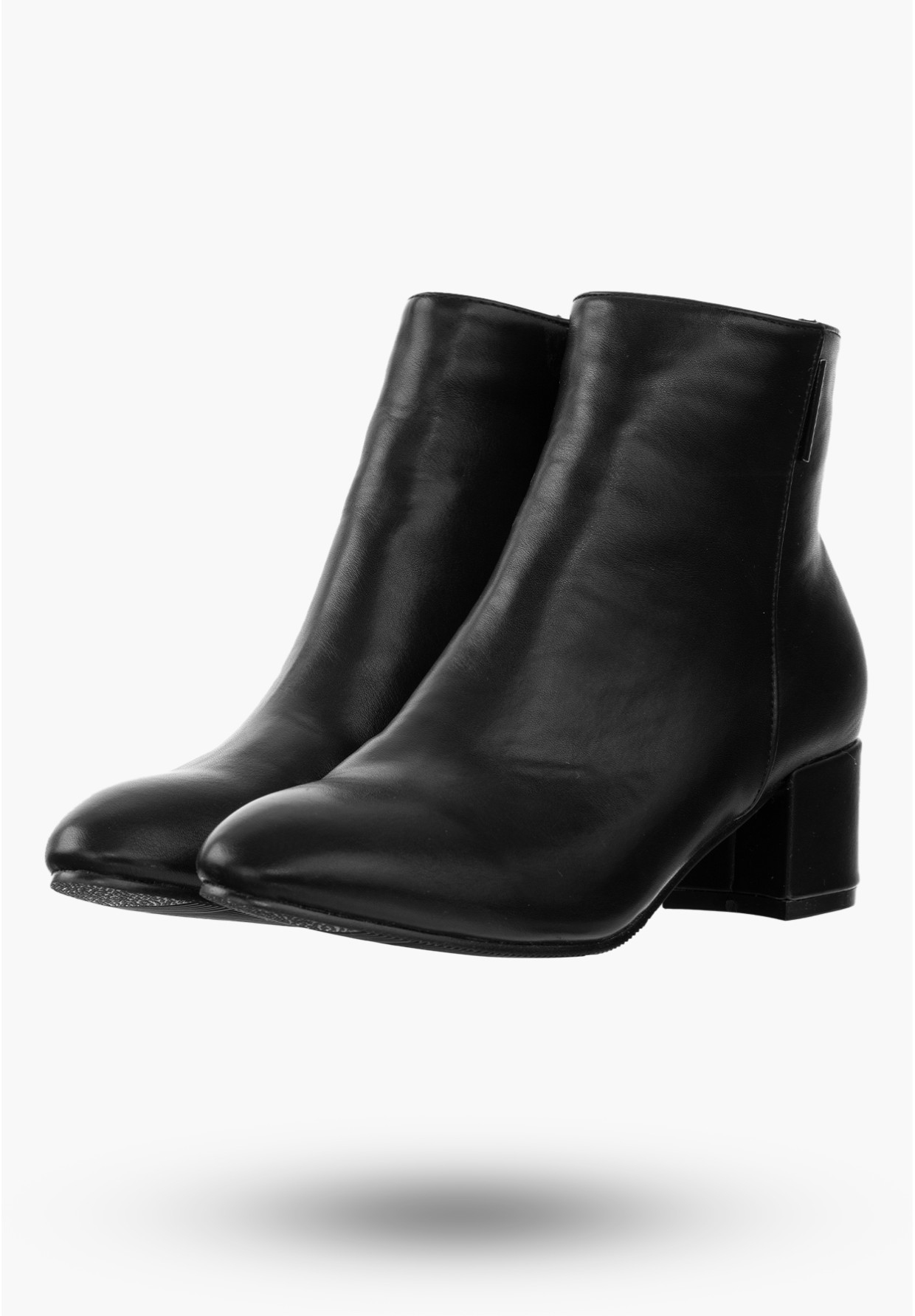 Buty Damskie Botki Ocieplane Czarne ze Skóry Ekologicznej Na Klocku Na Zimę 9BT35-0048-PU