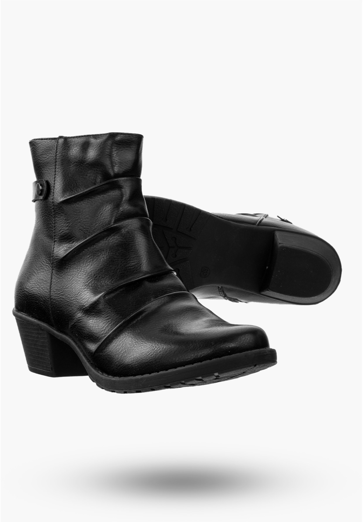 Buty Damskie Botki Ze Skóry Ekologicznej Czarne Ocieplane Na Zimę RMR1709-10