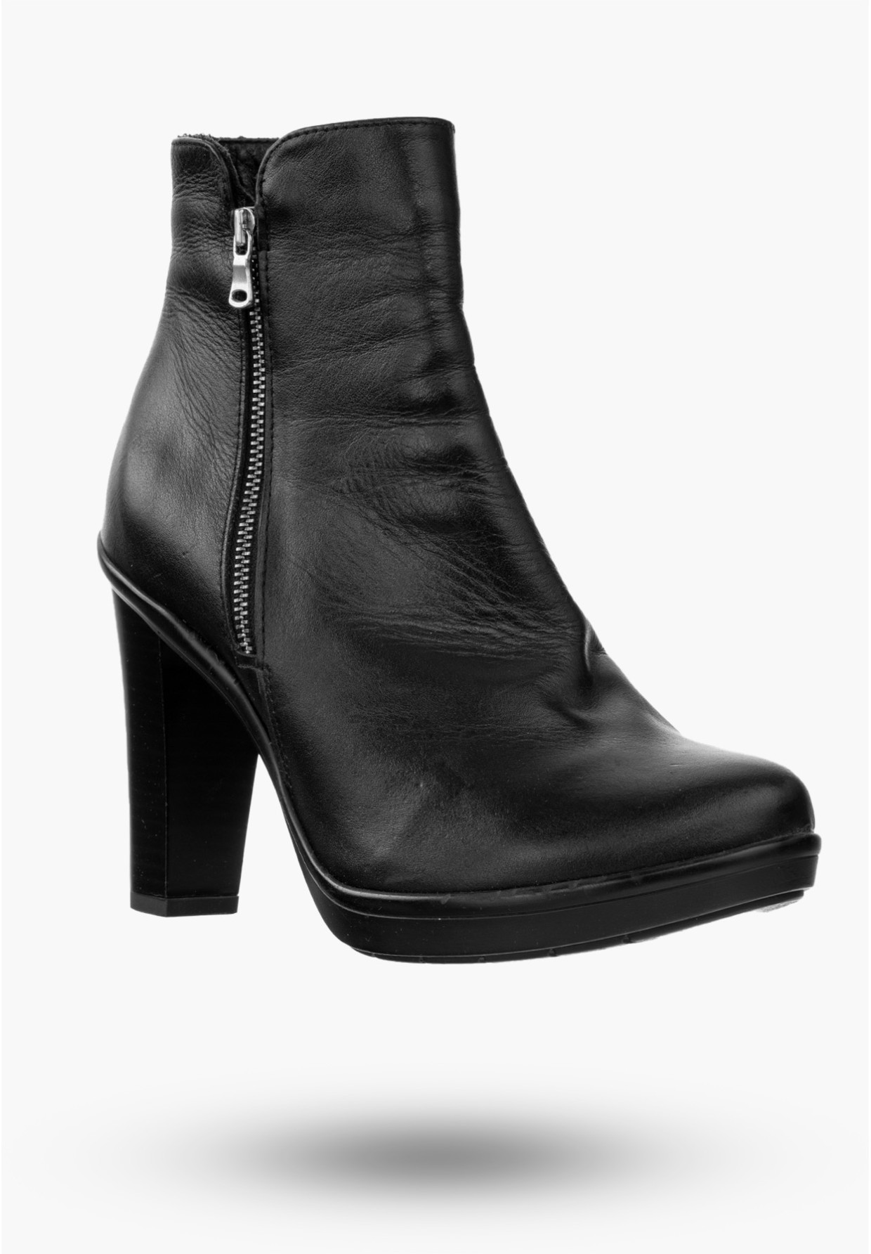 Buty Damskie Botki Skórzane Czarne Ocieplane Na Słupku Na Zimę Szewczyk 437
