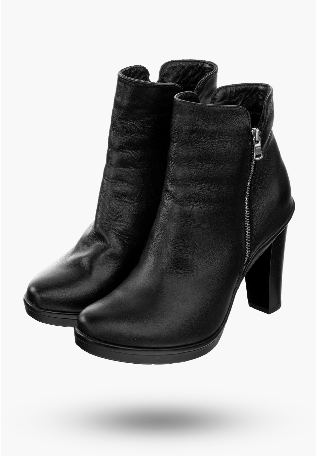 Buty Damskie Botki Skórzane Czarne Ocieplane Na Słupku Na Zimę Szewczyk 437