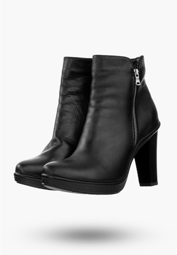 Buty Damskie Botki Skórzane Czarne Ocieplane Na Słupku Na Zimę Szewczyk 437