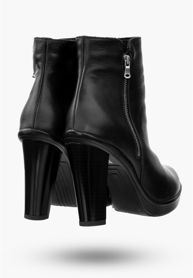 Buty Damskie Botki Skórzane Czarne Ocieplane Na Słupku Na Zimę Szewczyk 437