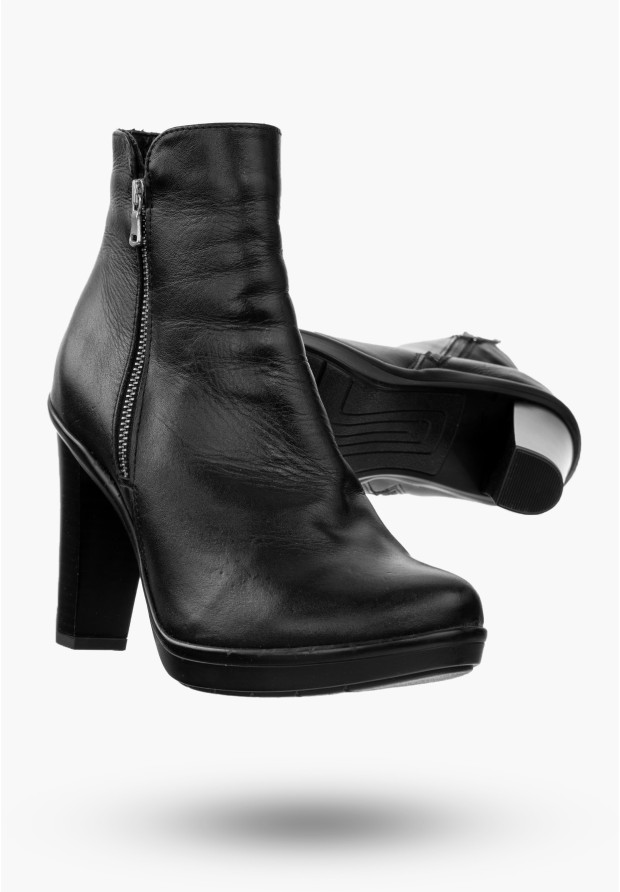 Buty Damskie Botki Skórzane Czarne Ocieplane Na Słupku Na Zimę Szewczyk 437