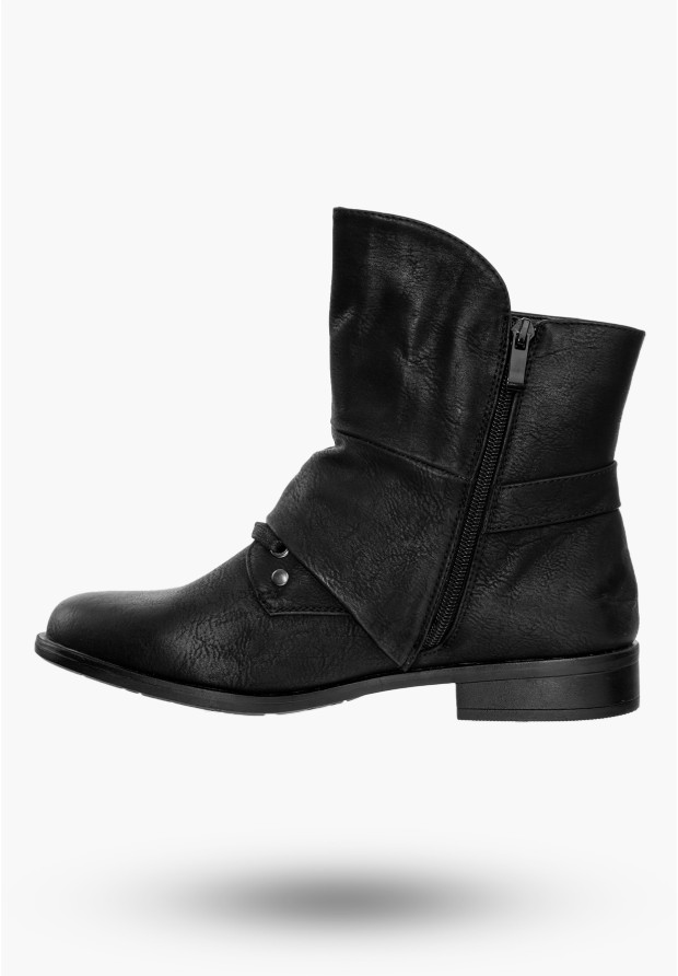 Buty Damskie Botki Ekoskóra Na Płaskim Obcasie Czarne Na Zimę MR1711-4